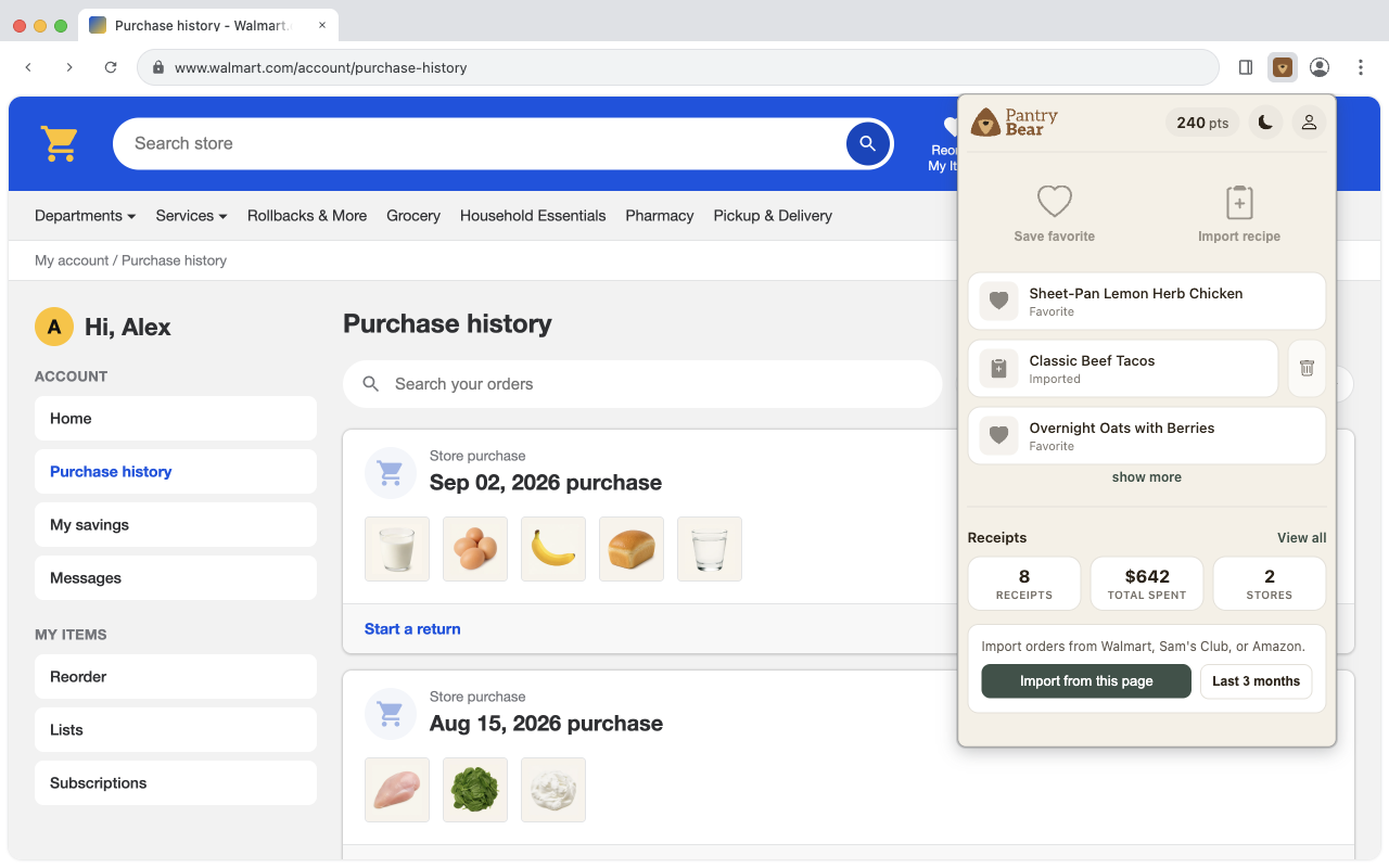 Import grocery receipts from a supported retailer order page